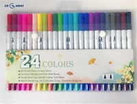 Ensemble de 24 marqueurs d'art à double pointe Zeamor School Stationery Water Color, pointe fine, encre colorée non toxique, pinceau pour calligraphie.