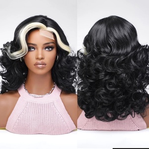 Peluca de encaje frontal para mujer, pelucas de fibra resistente al calor, pelucas sintéticas naturales cortas rubias negras, sin flequillo - Product Image 1