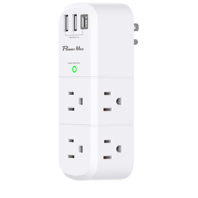 USB Outlet Extender Surge Protector 3-Sided Power Strip With Rotating Plug