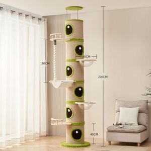High Quality Modern Eco-Friendly <b>Wood</b> Ceiling to Floor Cat Tree for Indoor with Green Leaves and Hammock Plush Cat <b>House</b> - Product Image 2