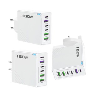 อะแดปเตอร์โทรศัพท์มือถือ 160W ชาร์จเร็วพิเศษ วัสดุ PC+ABS ทนไฟ QC2.0 3USB 3PD สำหรับปลั๊ก UK US EU - Product Image 1