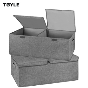 Caixa de Armazenamento Dobrável de Algodão e Linho Lavável com Compartimento Duplo e Tampa Dupla para Suéteres, Brinquedos e Outros Itens - Product Image 1
