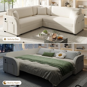 Sofá <span class=keywords><strong>Cama</strong></span> Seccional Convertible <span class=keywords><strong>en</strong></span> Forma de L de Lujo con Tela de Peluche, 85.1 Pulgadas, con Puertos USB, para el Hogar y la Oficina - Product Image 4