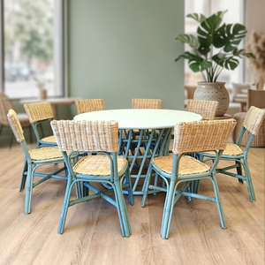 Ensemble de meubles pour enfants bleu, table d'étude en rotin naturel et chaises pour enfants, table de fête d'anniversaire, fabriqué à partir de 1 ensemble - Product Image 3