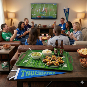 Bandeja de <span class=keywords><strong>melamina</strong></span> con asas para servir, diseño de campo de fútbol americano - Product Image 1