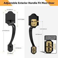 Ensemble de poignées de porte d'entrée noir mat avec levier intérieur réversible en alliage de zinc pour la sécurité résidentielle