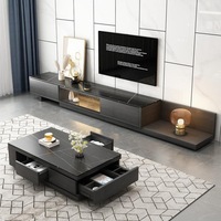 Table basse rétractable en marbre pour salon, combinaison meuble TV, mobilier de salon moderne et simple avec espace de rangement