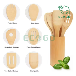 6 Pcs Reusable Bamboo Kitchen Wooden Travel Utensils Kitchen Bamboo <b>Cooking</b> Utensils Set - Product Image 2