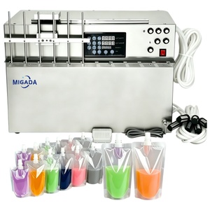 Machine de remplissage semi-automatique de bureau à 6 têtes pour liquides, pour sachets souples à bec verseur, eau, lait, soupe, bouillon - Product Image 5