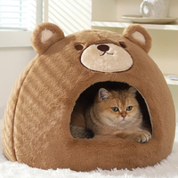 Nouvelle Niche pour Chat Semi-fermée en Coton avec Motif Imprimé, Panier Confortable en Éponge pour le Sommeil des Chats