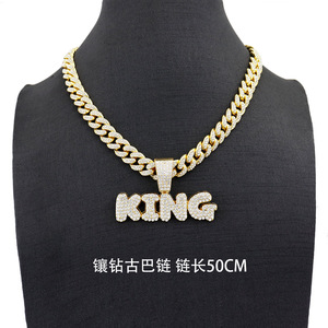 Pendentif personnalisé Lettres ROI Chaîne cubaine Colliers HipHop en cristal bling glacé Bijoux de charme pour hommes - Product Image 4