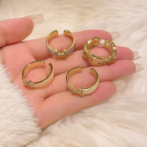H Letter Enamel Custom <b>Gold</b>-Plated Channel <b>Set</b> Zircon Trendy <b>Ring</b> INS Style French Niche Design Wholesale Copper Jewelry Women's - Product Image 6