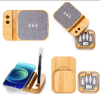 Chargeur sans fil en bambou écologique 6 en 1, boîte de rangement pour câbles de charge multiples, logo personnalisé gravé au laser, cadeau promotionnel