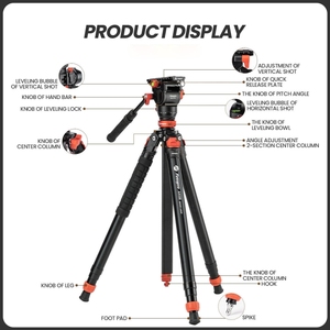 Trípode de amortiguación suave profesional para cámara, Base de nivelación rápida, trípode de cámara, cabezal fluido de disparo <span class=keywords><strong>Vertical</strong></span>, trípode portátil - Product Image 3