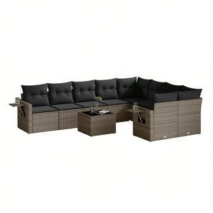 Conjunto de Sofás de Jardín de Ratán Gris, 6 Plazas, Muebles de Exterior Resistentes a la Intemperie, Diseño Contemporáneo - Product Image 1