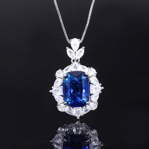 Ensemble de bijoux de fête pour femmes en cuivre écologique, motif floral, 12*16mm, avec zircon cubique bleu, comprenant une bague et un collier - Product Image 4