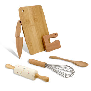 Set di Utensili <span class=keywords><strong>da</strong></span> Cucina in Legno Ecologico e Durevole per Bambini, 6 Pezzi, Vassoi per Cucinare per Bambini Piccoli - Product Image 1