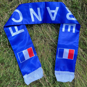 Écharpe de la France 14x130cm, double impression, drapeau de la France, écharpe de l'équipe de football, impression d'écharpe, bannière en satin française pour les fans de sport - Product Image 1