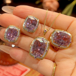 9 Conjuntos de Joyería Vintage Nuevos 2026, Chapados en Oro de Cobre, con Circonita Cúbica de Corte Nido de Pájaro de 12*16-10*12mm, Color Morado, para Mujer - Product Image 1