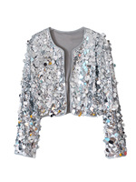 Veste courte à paillettes argentées et noires tendance, vente chaude, vêtements de scène, vêtements de performance, veste courte à paillettes