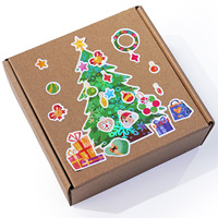 Autocollants en carton DIY pour enfants, 8 pièces, Père Noël, Élan, à changement de visage, holographiques laser, en plastique, mignons, pour jouets et produits