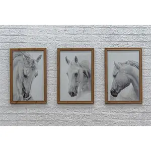 Animal Household Rectangular Horse Painting Design Wood Home Decor Wall Art Craft Set of 3
