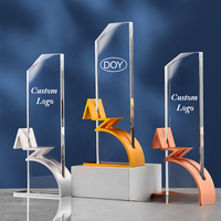 Prix d'usine Logo de marque personnalisé, trophée en cristal de verre personnalisé avec Base en métal