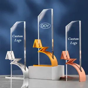 工厂价格定制品牌标志个性化玻璃水晶奖杯奖与金属底座