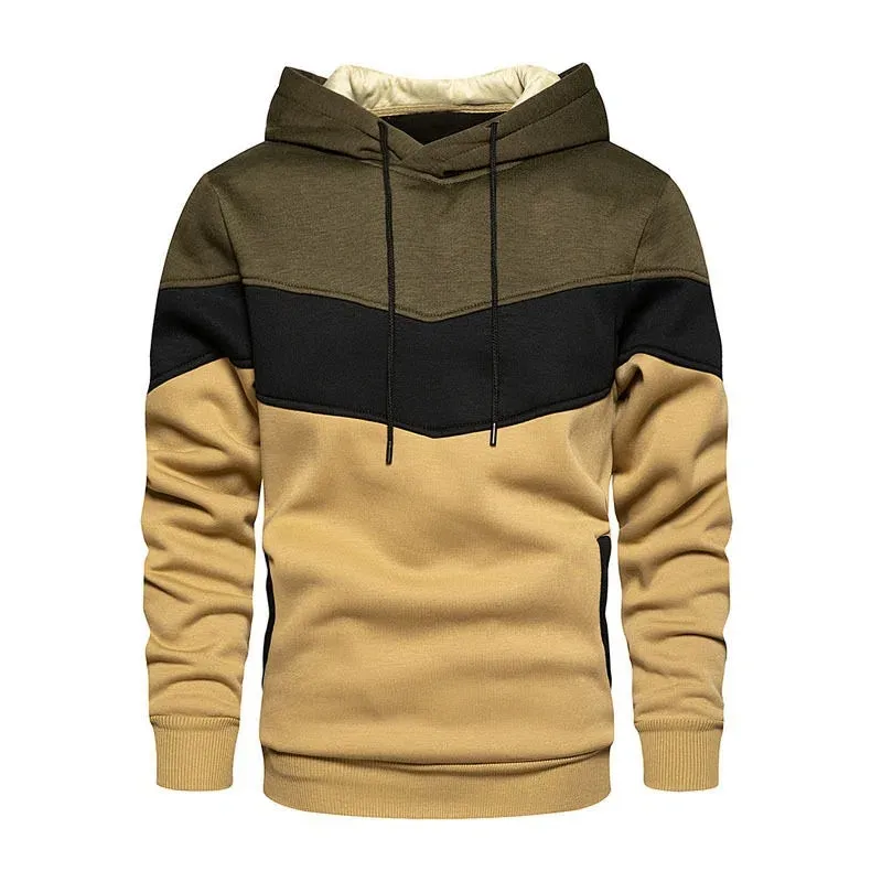 Casual 3 Colour's Block Pullover Fleece Hoodie Long Sleeved Sweatshirts Hoodies