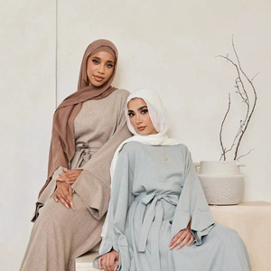 Women Linen Modest <b>Abaya</b> Long Sleeve Plain Islamic Dress Daily Wear <b>Prayer</b> Robe - Product Image 2