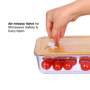 Boîte de conservation alimentaire en verre borosilicate avec valve d'air brevetée, couvercle en bambou, compatible micro-ondes, boîte bento pour la préparation des repas - Product Image 3