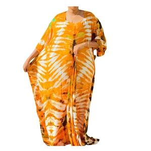 Handmade Tie-Dye Kaftan Stylish Long-Sleeved Beach Dress Asymmetrical Lace Decoration Tassels Eco-Friendly Casual Style Free - Product Image 1