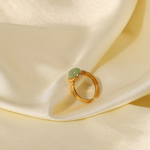 2022 Fashion Water Proof Stainless Steel Natural Malachite Stone Circle Cutout Open Ring for Women