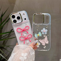 Coque de téléphone portable transparente avec nœud papillon scintillant et fleurs mignonnes, perles DIY 3D, pour iPhone 17 Air 16 15 14 Pro Max
