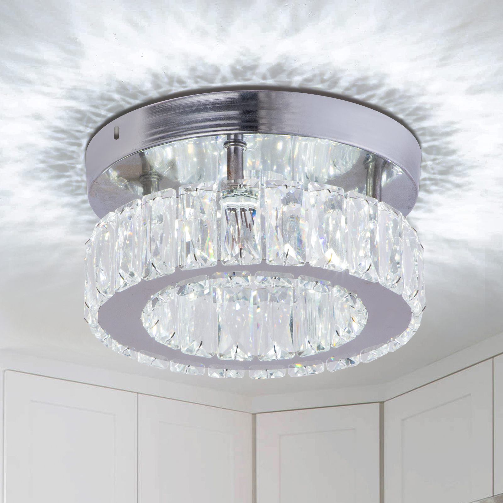 Modern Nordic 12W LED Ceiling Lamp Contemporary Crystal Flush Mounted Home Room Fixture with Switch Control Surface Mounted