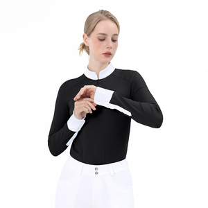 Màu Xanh Hải Quân Dài Tay Áo Thoáng Khí Cưỡi Ngựa Cơ Sở Lớp Mùa Hè Phụ Nữ Cưỡi Ngựa <span class=keywords><strong>Tops</strong></span> Cưỡi Ngựa Áo Sơ Mi Thể Thao Mặc Cho Phụ Nữ - Product Image 2