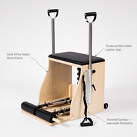 Chaise de Pilates portable Wunda en bois d'érable avec revêtement en cuir microfibre ultra-fin, résistance réglable, pour la maison et le studio