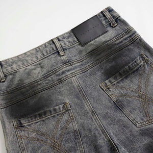 Jeans de Mezclilla para Hombre, Color Gris Claro y Gris Oscuro, Cintura Doble, Corte Recto Holgado, Estilo Desgastado, Pantalones Casuales con Dobladillo Apilado - Product Image 5