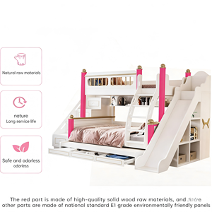 Cama litera contemporánea para niños, de madera maciza, doble, cómoda, que ahorra espacio, multifuncional, con almacenamiento, para habitaciones pequeñas - Product Image 2