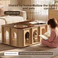 Nouvelle Table Basse Longue de Salon Style Médiéval 2026 pour la Maison, en Bois Massif Haut de Gamme avec Verre Trempé, Mobile, pour Personnes et Animaux