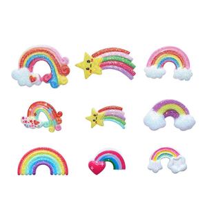 Surtido de dijes de resina de nubes de arcoíris de dibujos animados, cabujones de resina artesanales de meteoritos Kawaii para el cabello de niños o accesorios de refrigerador - Product Image 1
