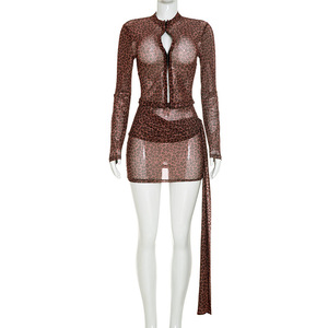 Completo da Donna 2 Pezzi 2026: Abito da Sera Y2K Streetwear con Stampa Leopardata, Gonna Bodycon a Maniche Lunghe e Scollo a O, Sexy e alla Moda - Product Image 5