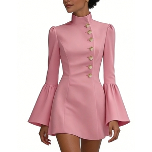 Nouvelle Collection Femme : Robes de Costume Élégantes et Ajustées à Col Montant et Manches Longues, Couleur Unie – Tendance Automne - Product Image 1