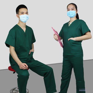 Tenues d'hôpital Statemed, vert foncé, deux pièces, manches courtes, unisexe, pur coton, uniformes de salle d'opération - Product Image 1