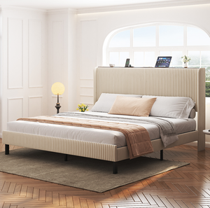 Lit plateforme King Size, cadre de lit en bois avec station de charge, aucun sommier tapissier nécessaire - Product Image 2