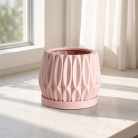 Vente en gros de pots à fleurs en céramique nordique gaufrée à motifs géométriques, respirants, multicolores, texturés, pour l'intérieur et le bureau