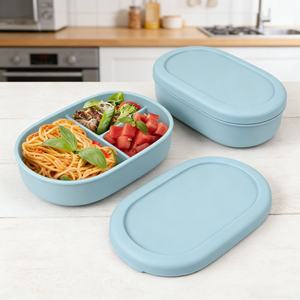 Boîte à lunch en silicone de qualité alimentaire sans BPA avec couvercle en plastique, compatible micro-ondes, anti-fuite, boîte bento à 2 compartiments pour enfants et adultes - Product Image 3