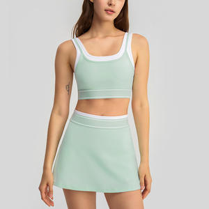 Tennisset 2-in-1 geribbeld vest en high-waisted rok set dames sportkleding modieus ademend yoga sportkleding - Product Image 4
