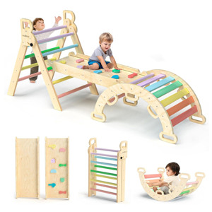 Montessori Climbing Wall Frame <b>Wooden</b> Ladder Climber Play Eco-friendly Modern Geometric Shape <b>Rainbow</b> Tracing Board - Product Image 1