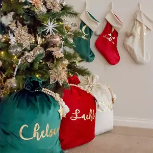 卸売巾着キャンディーバッグ再利用可能なクリスマスストッキング単層ベルベットクリスマスバッグ